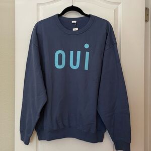 Clare V. Oversized Sweatshirt Faded Navy w Light Blue Oui Large